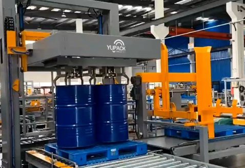 鐵桶自動碼垛疊托包裝線